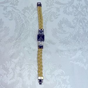 Lia Sophia yellow and gold tone leather braided bracelet